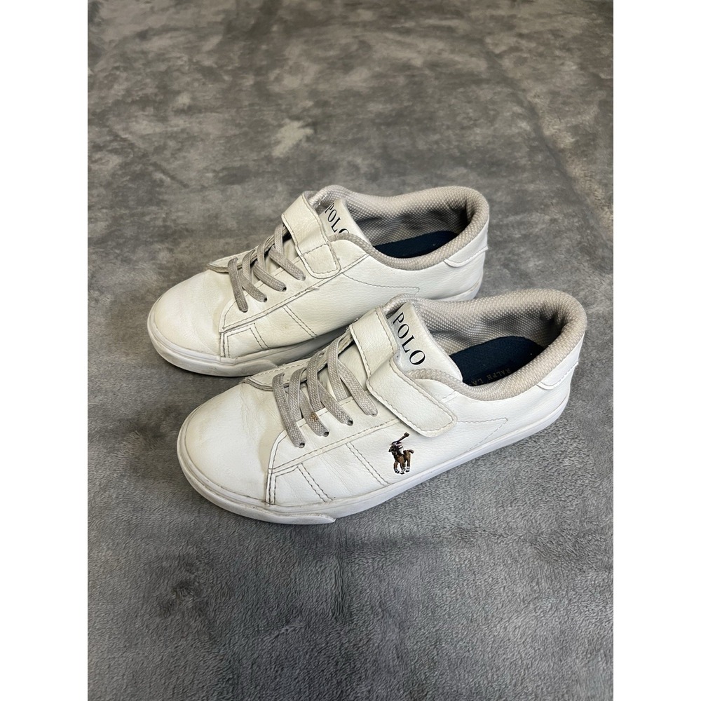 Polo Ralph Lauren Theron III Sneakers Kids Size 2 White Hook and Loop Low Top